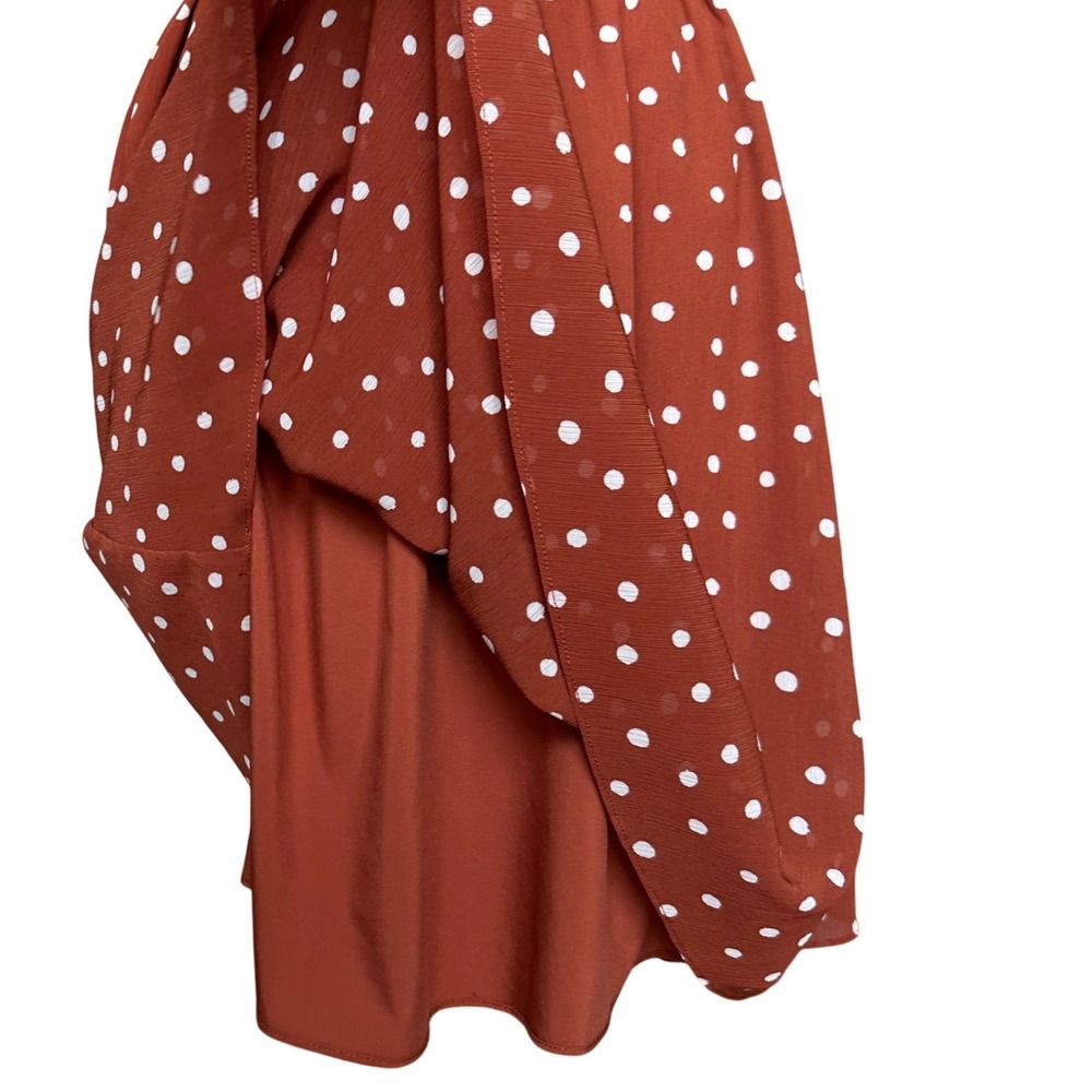 Madewell White Polka Dot Smocked Mini Dress Rust Brown XL Button Front V Neck - Picture 5 of 10